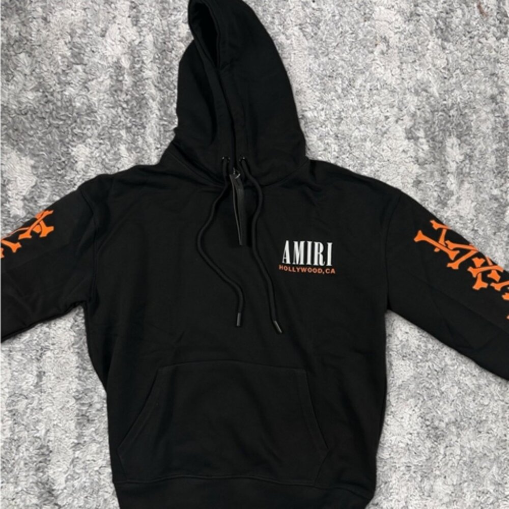 AMIRI Bones logo print Men’s hoodie in black/Orange Mens Size Large